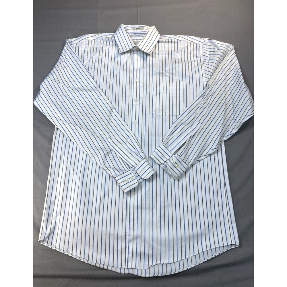 Pronto Uomo Shirt 16.5 36 37 Mens White Blue Black Striped Non Iron 80s 2 ply